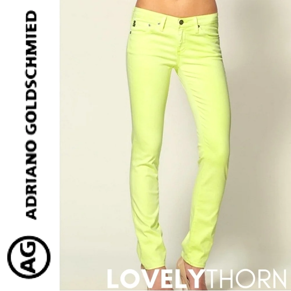 AG JEANS // ltd ed the stilt cigarette leg neon yellow sateen jeans - Picture 2 of 16
